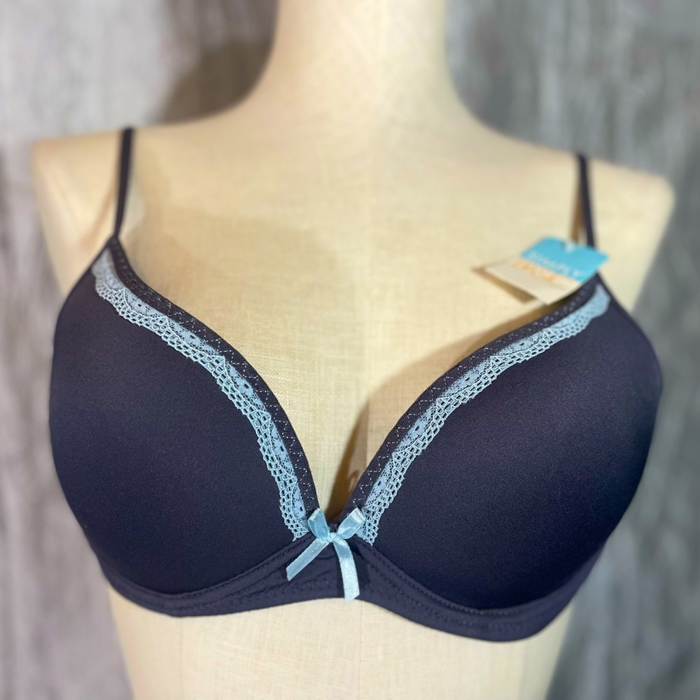 NWT Simply Basic gray & light blue plunge push-up bra